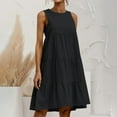 thumbnail image 2 of QIPOPIQ Robes d'Été pour Femmes Sans Manches à Col Rond Unies Amples Courtes Fluides Plissées Mini Robe Babydoll Liquidation, 2 of 7