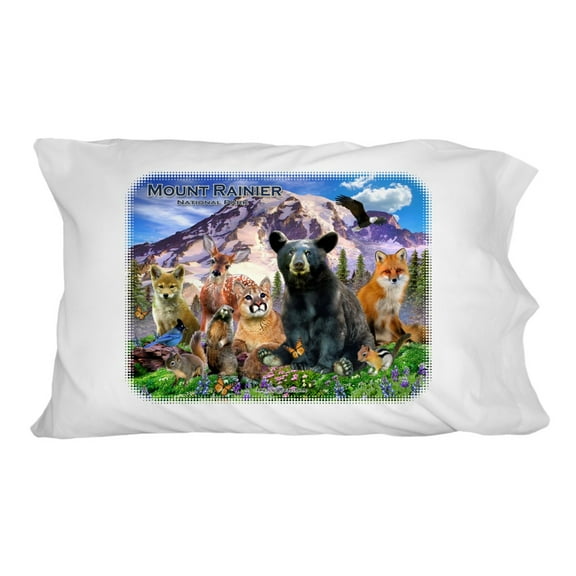 Mount Rainier National Park Washington WA Animals Bear Fox Cougar Deer Wolf Novelty Bedding Pillowcase
