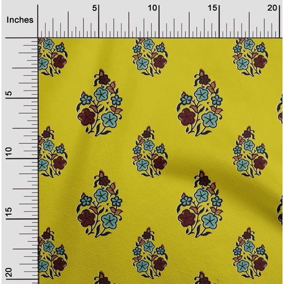 oneOone Cotton Poplin Fabric Leaves & Floral Block Print Fabric BTY 56 Inch Wide