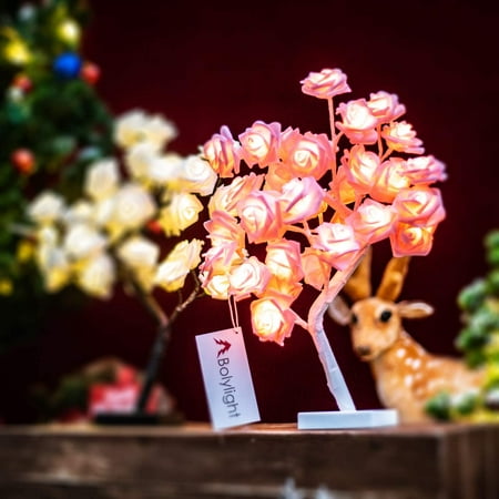 SAYDY Light Up Rose Tree 32 LED Veilleuse Rose Lampe Arbre De Table  Artificiel pour La Décoration De La Maison De Mariage De Noël Rose