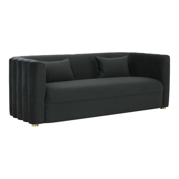Pemberly Row 29.1"H Modern Velvet Upholstered/Wood Sofa in Black
