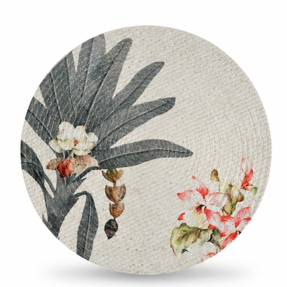 Round Printed Jute Table Mat Floral Design Dining Placemat Heat Resistant Anti Slip Table Decor