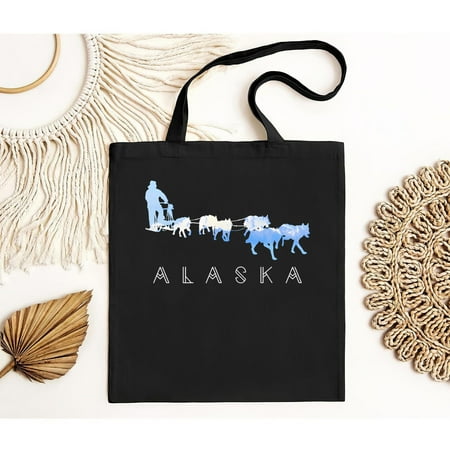 vintage Alaska Sled Dogs Mushing - Sled Dog Team Snow Mountain Scene Long Sleeve Tote Bag sweatBags beautiful  Soft and comfortable material.-TH23564