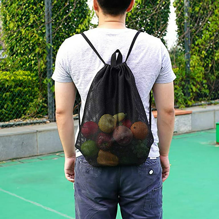 Eummy Mesh Drawstring Bag Heavy Duty Drawstring Backpack Black Mesh Bags Sports Nylon Cinch Sack Multi Functional Mesh Equipment Bag for Swimming