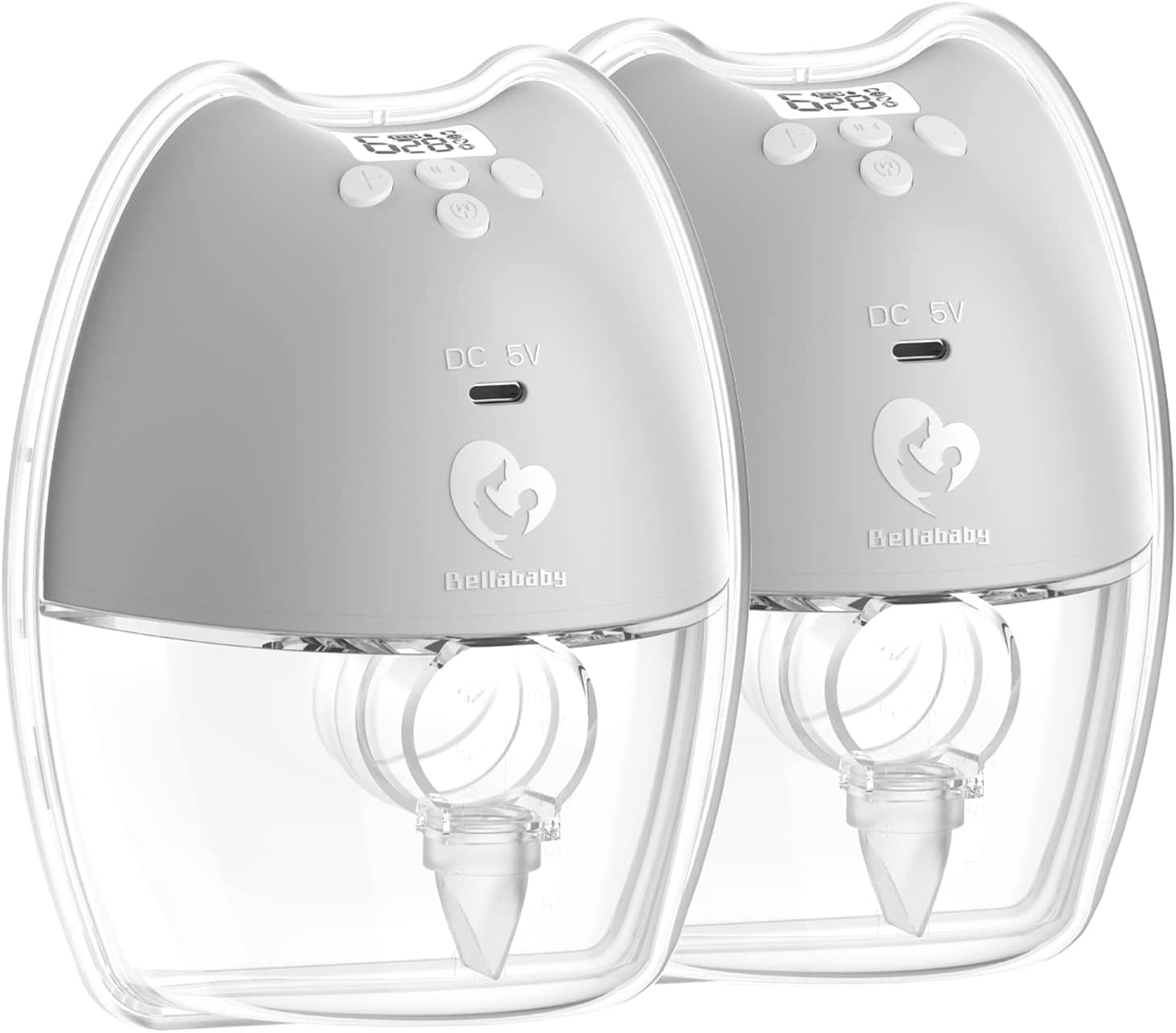 Gray Bellababy Double Wearable Breast Pump Hands Free,Silent and Pain Free,Long Battery Life,4 Modes&9 Levels of Suction,Fewer Parts Need to Clean,Easy Assemble/Disassemble,Fast Rechargeable. 
