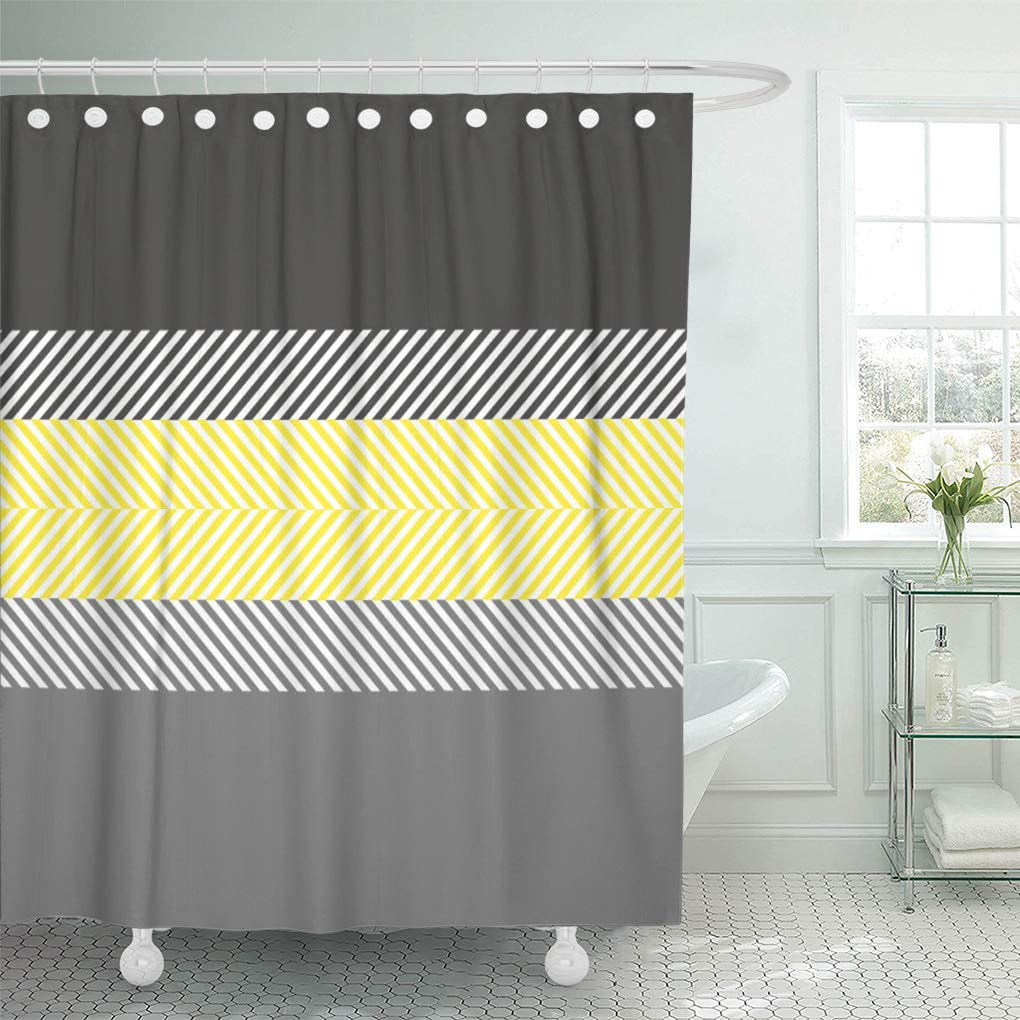 Cynlon Grey Modern Yellow Gray Geometric Stripes Contemporary Geometrical Striped Bathroom Decor Bath Shower Curtain 60x72 Inch Walmart Com Walmart Com