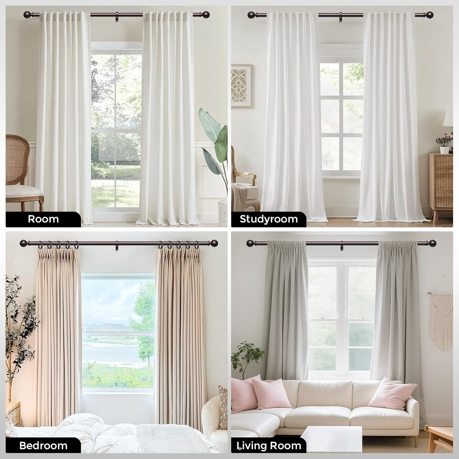 UniMall 2 Pack Red Bronze Curtain Rod, 1 Inch Adjustable Heavy Duty Curtain Rods for Windows 30 to 56 Inch, Decorative Modern Window Treatment Rods, Splicing Metal Drapery Pole, Easy Installation