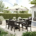 thumbnail image 5 of Martha Stewart 9-Piece Indoor-Outdoor Dining Set with 8 Stackable Dining Chairs and 70" Patio Table with Engineered Wood Top in Brown Rattan Wicker, 5 of 11
