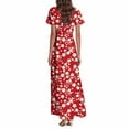 thumbnail image 5 of vigerkar Women Casual Loose Bohemian Floral Dress Short Sleeve Long Maxi Summer Beach Swing Dress Red, XXL, 5 of 7