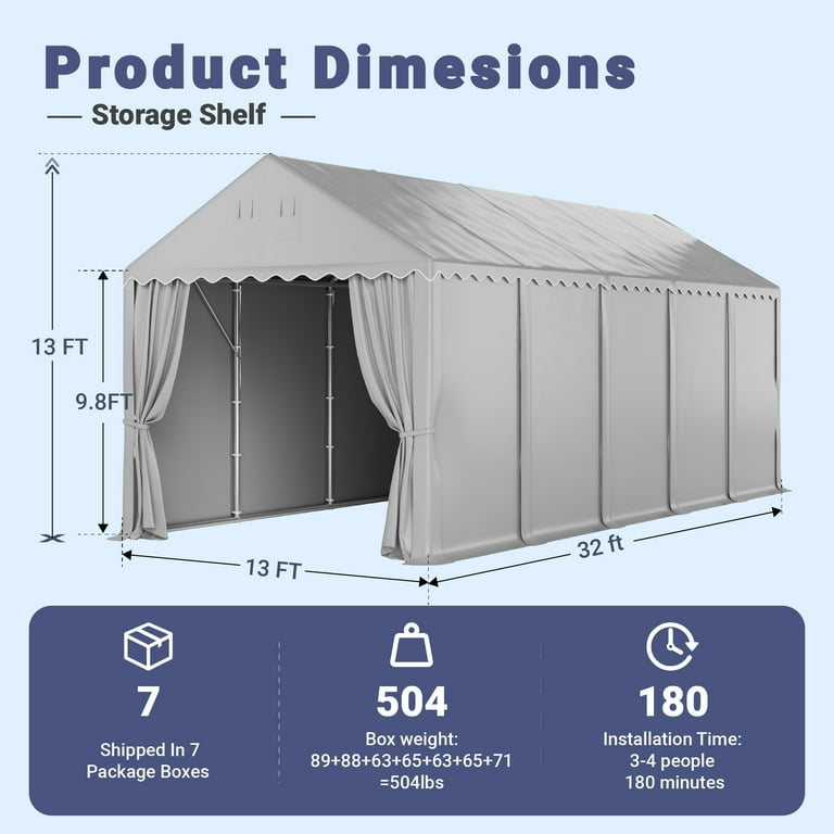 Summit Living 13 x 32 x 13 ft Portable Carport with Removable