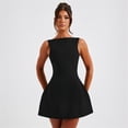 thumbnail image 1 of Vestido corto negro sin mangas para mujer, minivestido elegante, ajustado, liso, cuello redondo, Espalda descubierta, corte en A, para oficina y Noche, 1 of 5