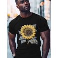 thumbnail image 2 of Watercolor Sunflower Men's T Shirts Yellow Floral T-Shirt for Men Crew Neck Tees Cotton Tops, Black, S, 2 of 7