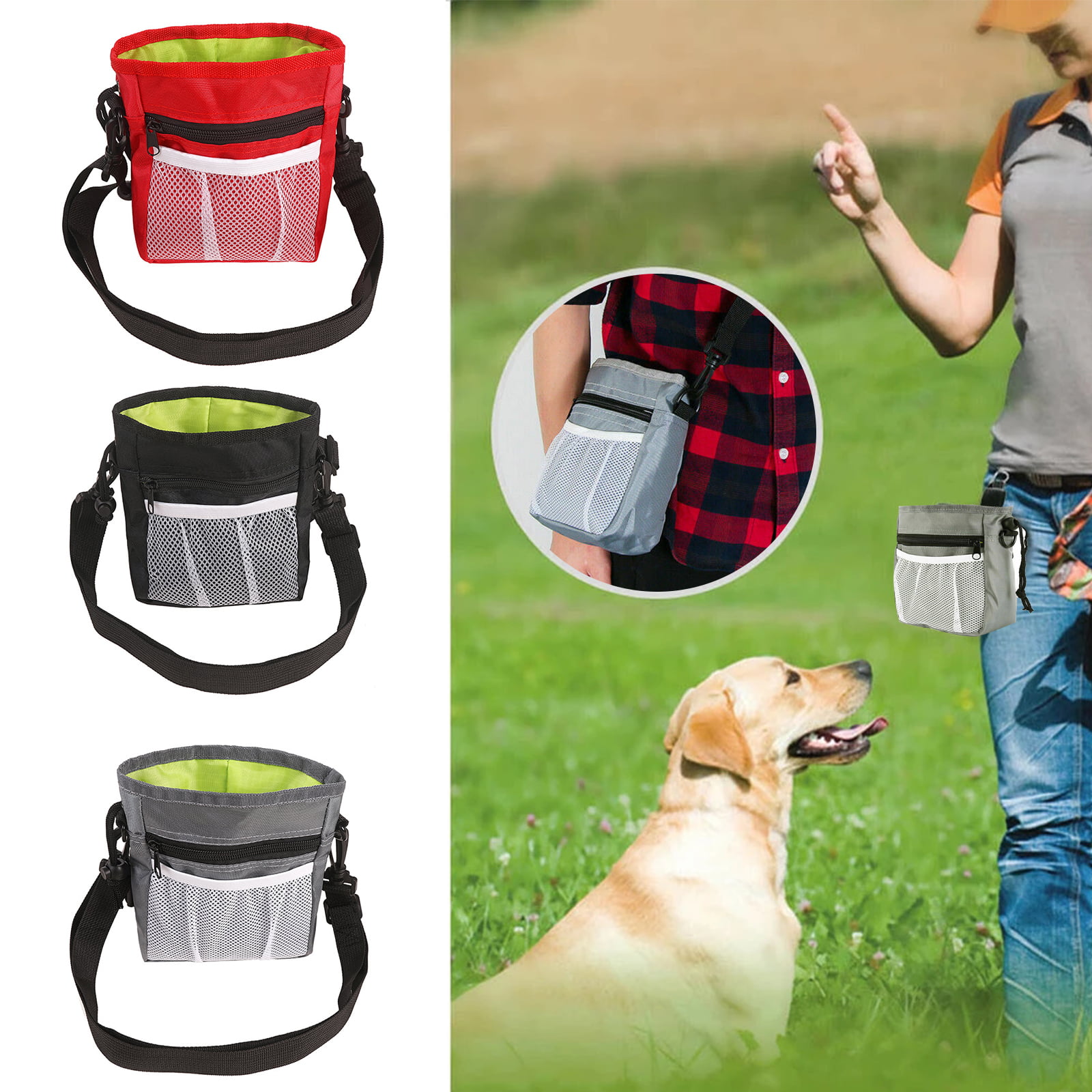 Greeney Dog Treat Pouch,Dog Training Bag Use for Hold Pet Toys Kibble Treats Poop Bag Outdoor 