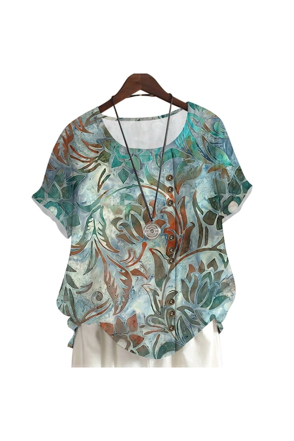 Plus Size Women T-Shirt Morocco Art Floral Graphic Printing Short Sleeve Tee Tops