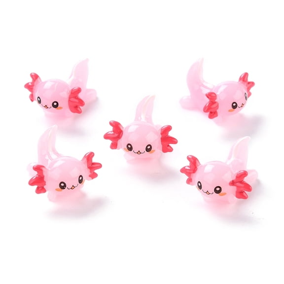 4pcs Resin Decoden Cabochons Marine Animal Series Axolotl Pink 24.7x22.4x15.5mm