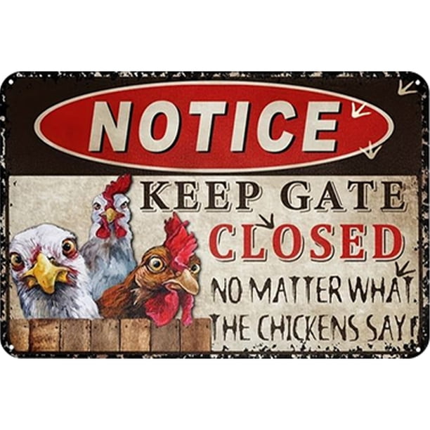 Placa Metal Vintage Pared Con Pintura Hierro Rectangular Advertencia Pollos 30x20cm