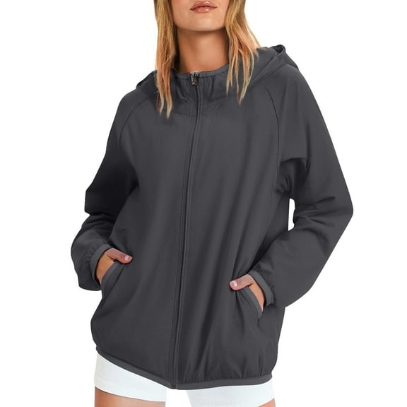 YDDIAN Lightweight Rain Jacket Women Plus Size with Hood Packable Raincoats Zip Up Long Sleeve Fall Travel Outdoor Waterproof Windbreaker with Pockets Black M
