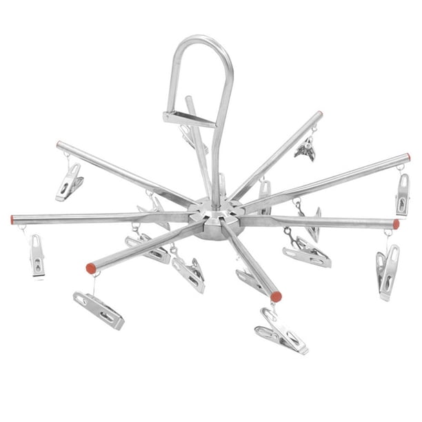 Percha de acero inoxidable plegable con gancho antideslizante para secar ropa, con 16 pinzas para el hogar y el dormitorio.