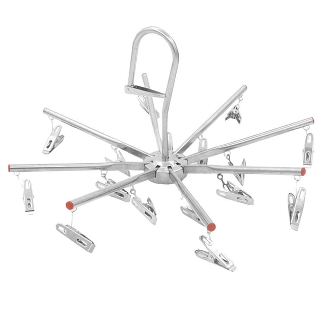 Percha de acero inoxidable plegable con gancho antideslizante para secar ropa, con 16 pinzas para el hogar y el dormitorio.
