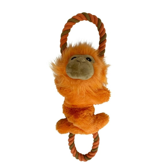 Multipet Plush Tug Dog Toy, Squeaks and Crinkles, Orange Tamarin