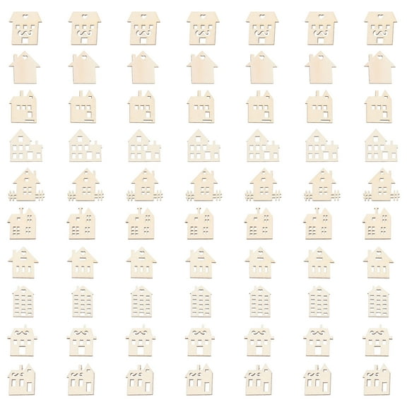 100Pcs Unfinished Wood House Shaped Slices for DIY Blank Wood Crafts