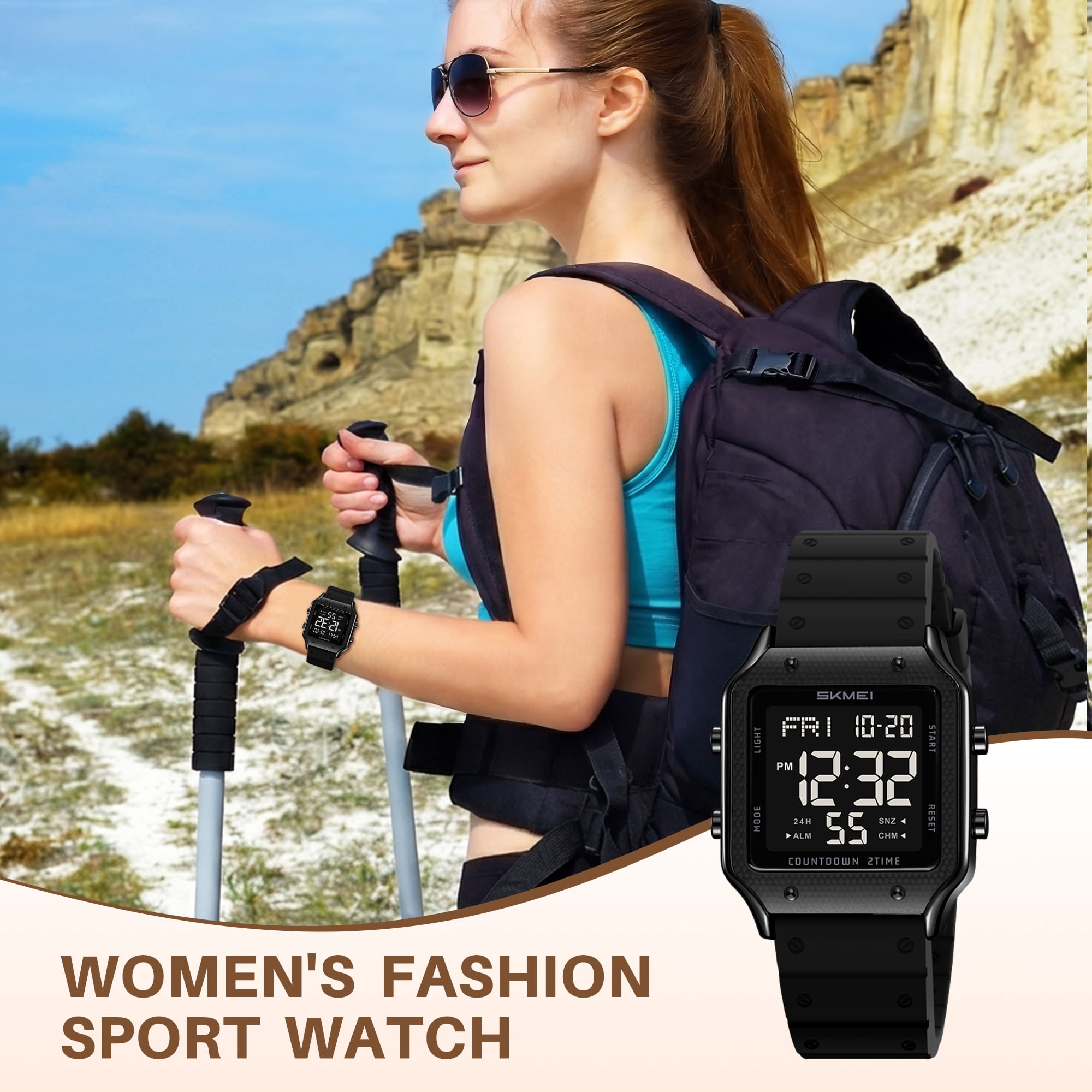 SKMEI Watches for Women Outdoor Sport Digital Watch Waterproof Chronograph Womens Wristwatch with Alarm/Back Light/Dual Time
