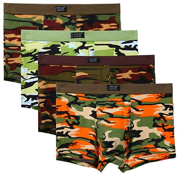 Hemiks 4pcs Men's Camouflage Underwear Briefs Regular Long Men Boxer