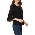 thumbnail image 4 of Allegra K Women's 3/4 Puff Flared Sleeve Tops Bow Tie Collar Chiffon Blouses, 4 of 6