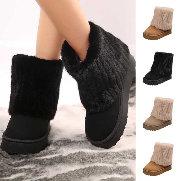 Viluyesy Womens Winter Snow Boots Warm Fuzzy Fleece Lined Comfortable Non Slip Outdoor Walking Shoes Black Size 6.5