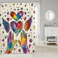thumbnail image 2 of Manfei Cartoon Rainbow Love Shower Curtain 72Wx72L, Watercolor Graffiti Art Bathroom Curtain, Cream Blue, 2 of 5