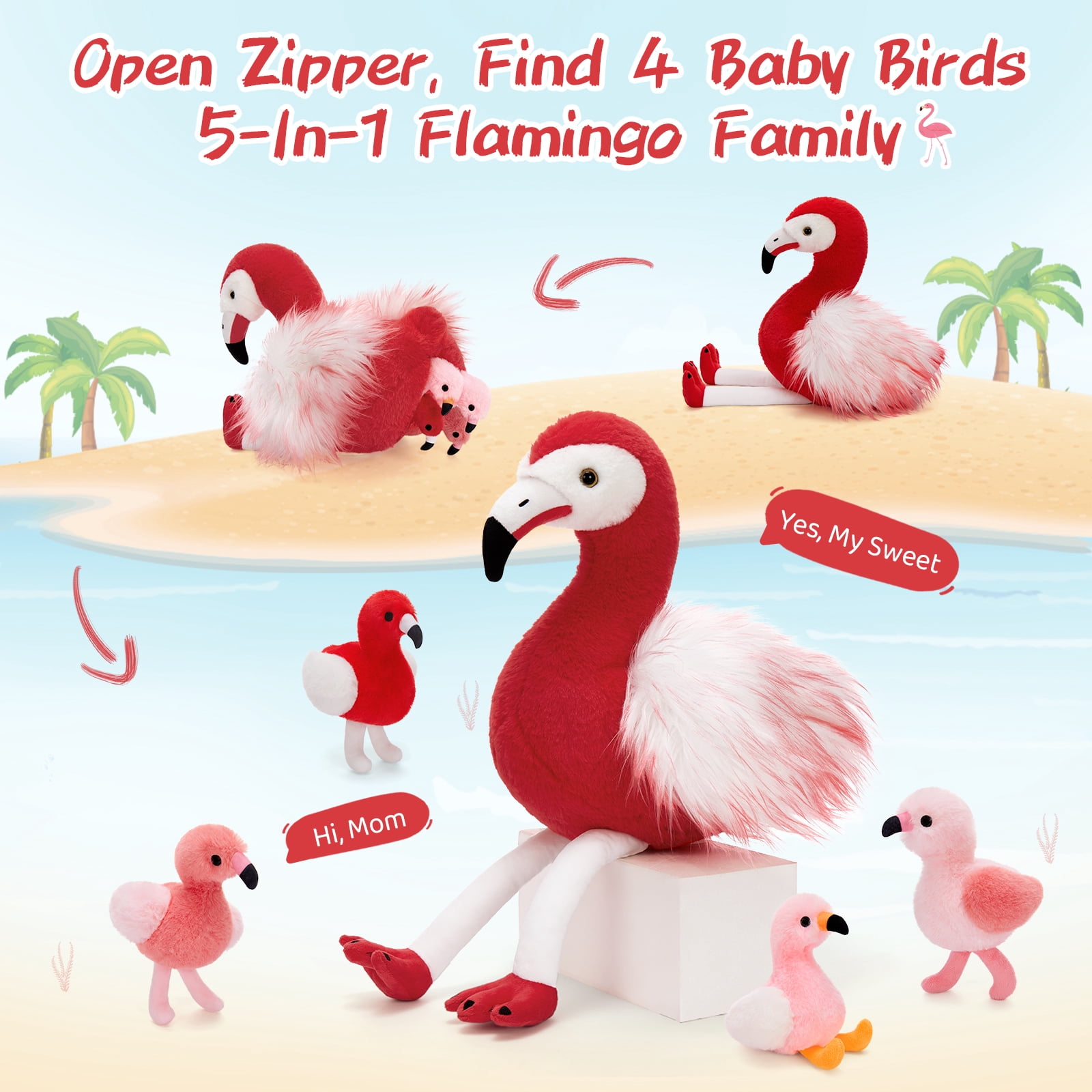 MorisMos 20'' Plush Flamingo with 4 Baby Flamingos - Walmart.com