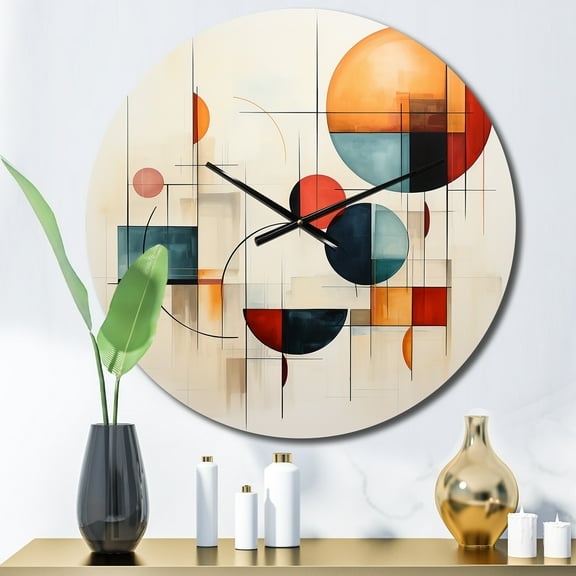Designart "Colorful Mid Century Geometry Collage IV" Abstract Collages Oversized Wall Clock