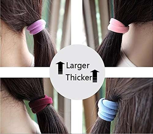 Multicolor Hair Bands Ties Elastics Ponytail holders No Crease Thick Seamless Cotton Stretch Hair Ties Durable Headband for Women&nbsp;(Pack Of 24)