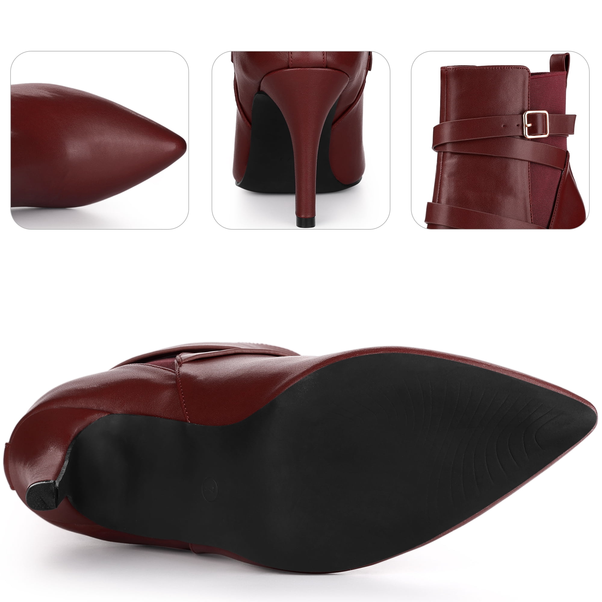 Unique Bargains Pointy Toe Elastic Cross Straps Stiletto Heel Ankle Boot for Women Burgundy 11
