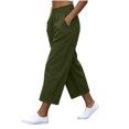 thumbnail image 4 of Usloyux Women's Straight Leg Capri Pants Elastic Waist with Pockets Casual Loose Fit Trousers for Summer Beach Party Bottoms, Army Green 2XL, 4 of 8