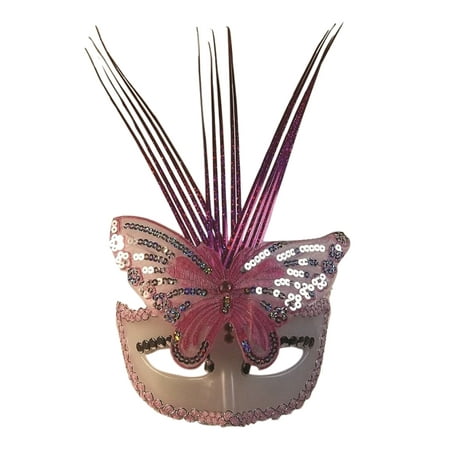 Mardi Gras Fancy Pink Silver Sequin Venetian Half Eye Mask Masquerade Adult