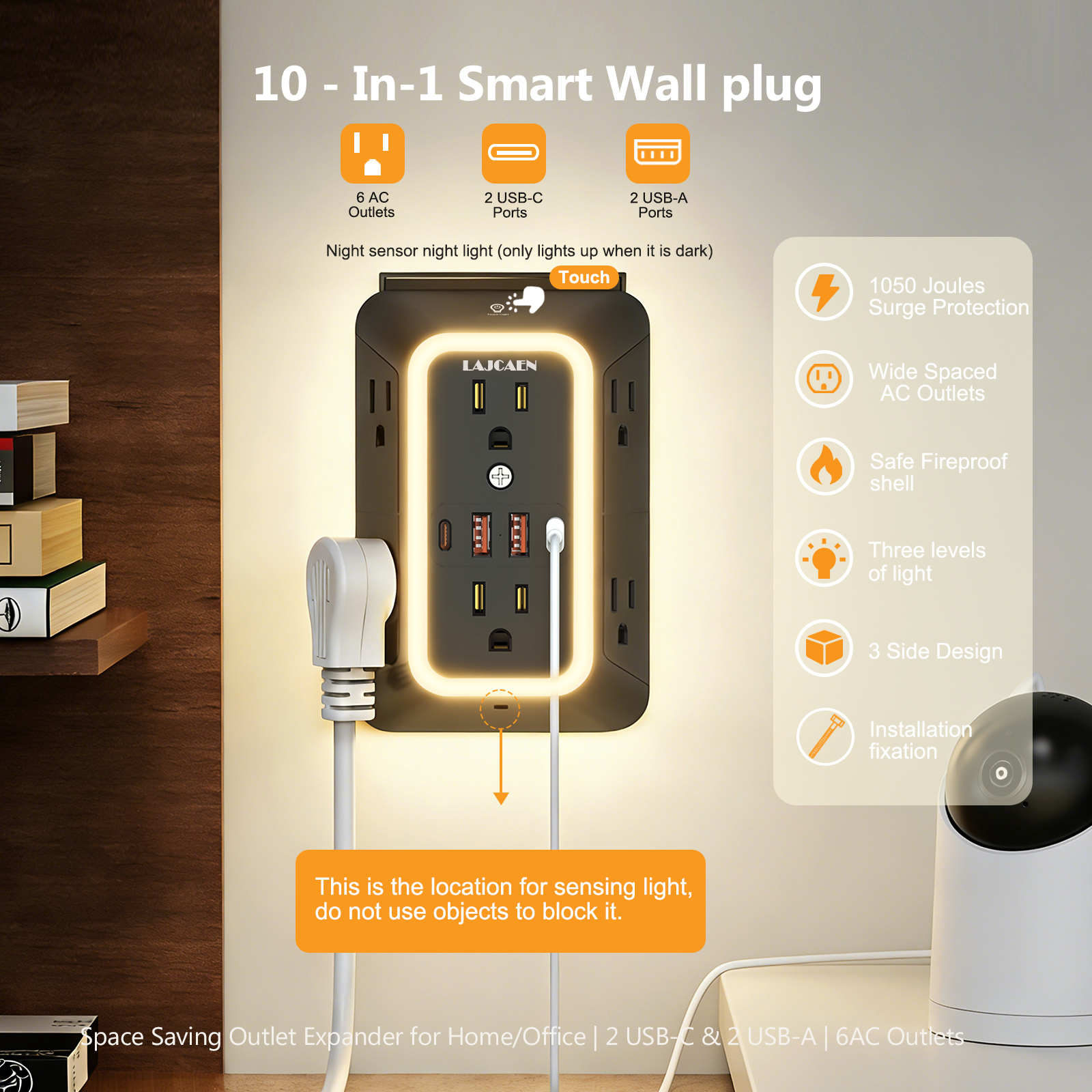 LAJCAEN 6-Outlet Surge Protector Power Strip with USB photo 8