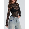 thumbnail image 3 of Bslissey Women's Slim Lace Sheer Tops Long Sleeve Mock Neck See-Though T-shirt Ladies Sexy Fashion Spring Summer Going Out Blouses for Party Streetwear, 3 of 8