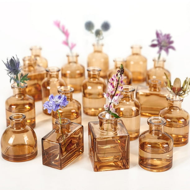 Set de 20 minijarrones pequeños de cristal ámbar para bodas y bodas