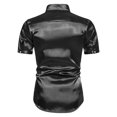 thumbnail image 4 of Honeeladyy Mens Satin Short Sleeve Shirts Summer Solid Color Button Up Slim Shirts for Party Prom Wedding New Year Gift for Boyfriend Black L, 4 of 9