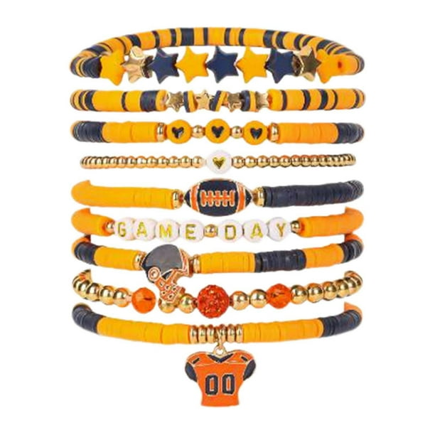 Pulsera de fútbol de la capa apilable pulsera de cristal Corazón Letra Amistad Estiramiento Pulsera Set (Nueve Cierre)