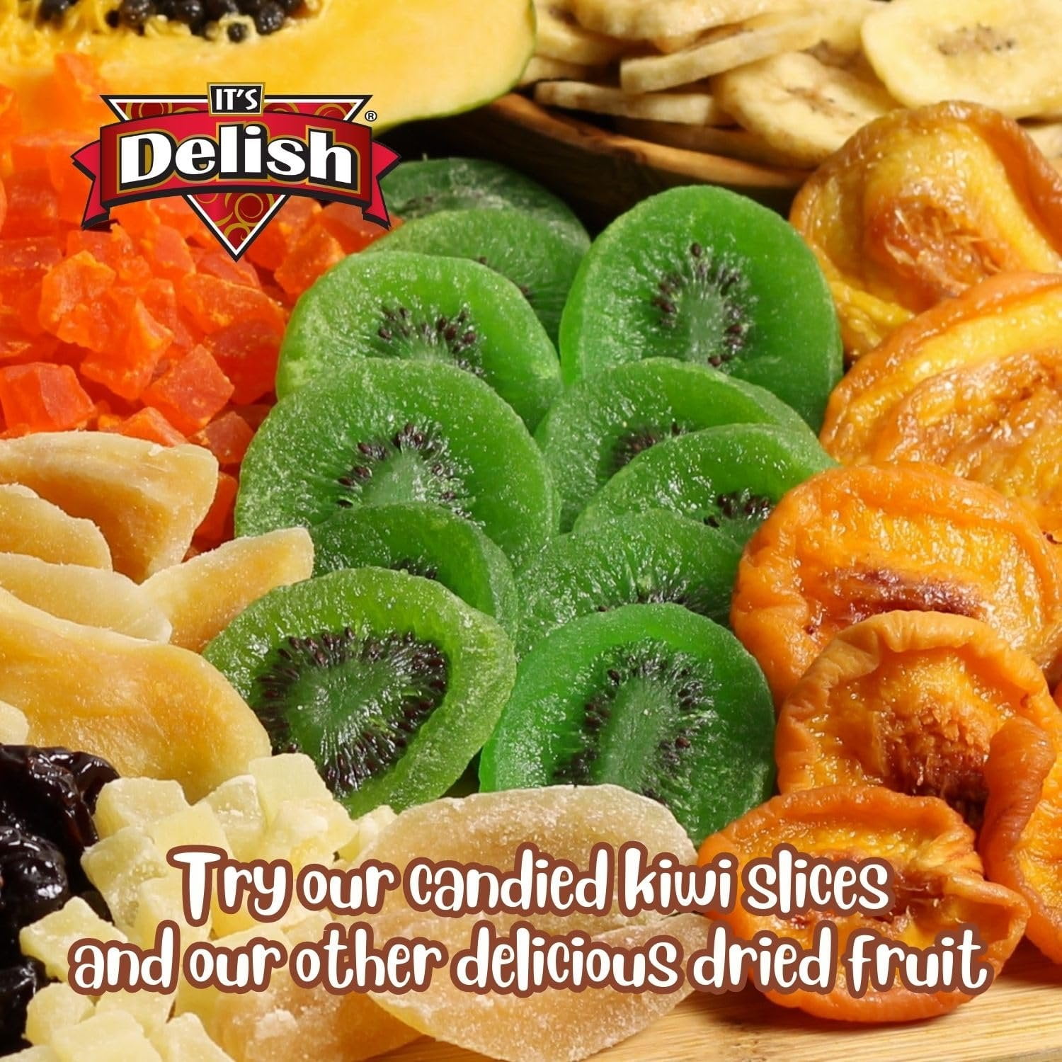 Dried Kiwi Slices by It's Delish, 32 OZ Jumbo Container  Sweetened Dry Fruits with Sugar Added - Sweet Kiwis Snack, Healthy Snacks Food Bulk Dried Fruit  Vegan, Kosher Certified