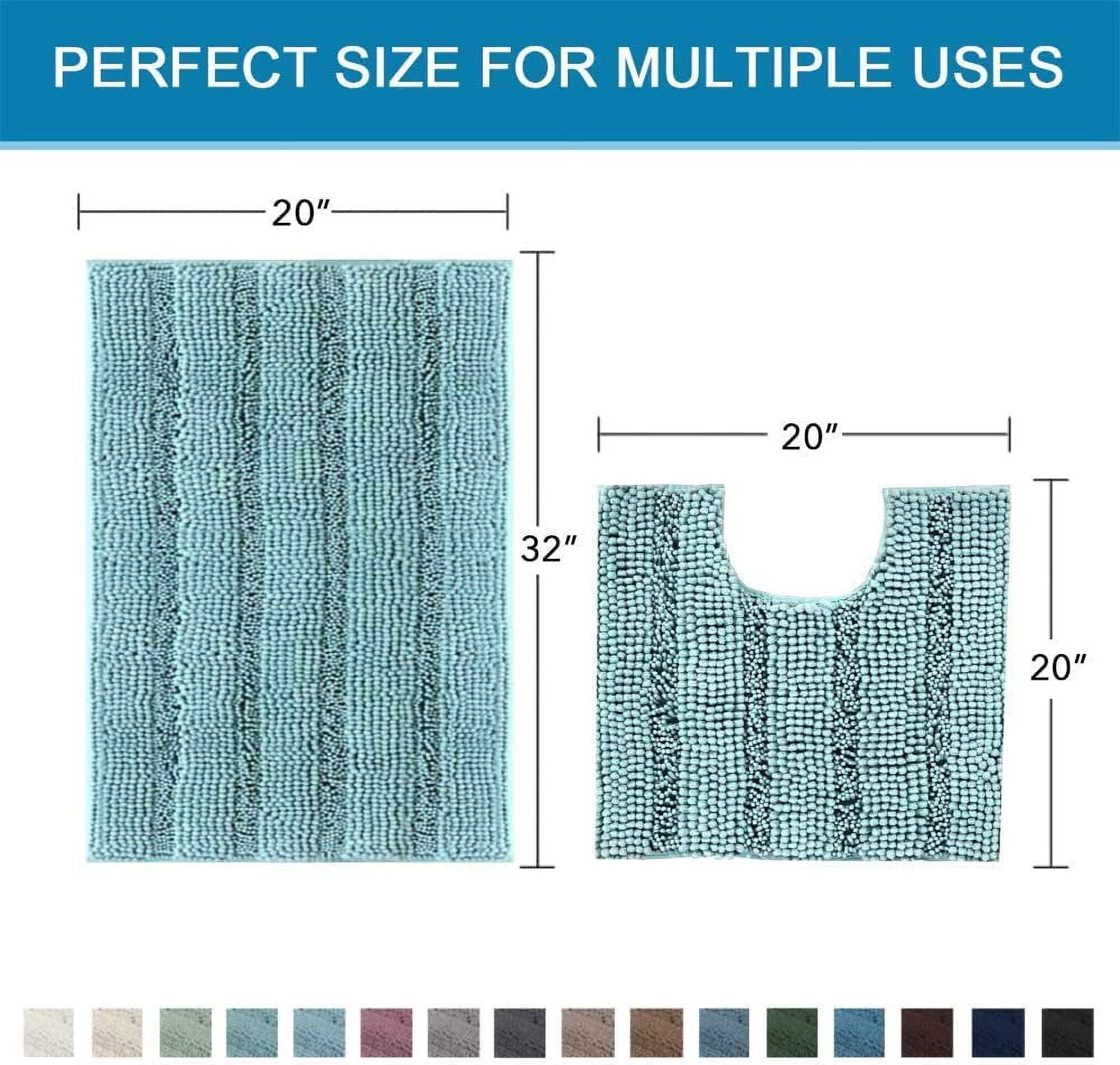 Bathroom Rugs Set 2 Piece Bathroom Contour Rug Toilet Mat Sets, Non Slip, Contou,r Ultra Thick, Water Absorbent, Striped Bath Rug, Washable(20" x 32" Plus 20" x 20" U, Aqua Haze)