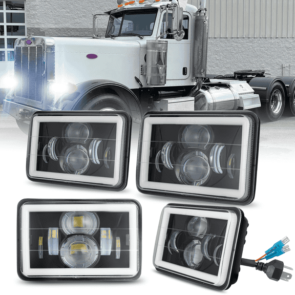 OBNDVU For 1998-2007 Peterbilt 357 378 379 385Pair 4X6" LED Headlight DRL