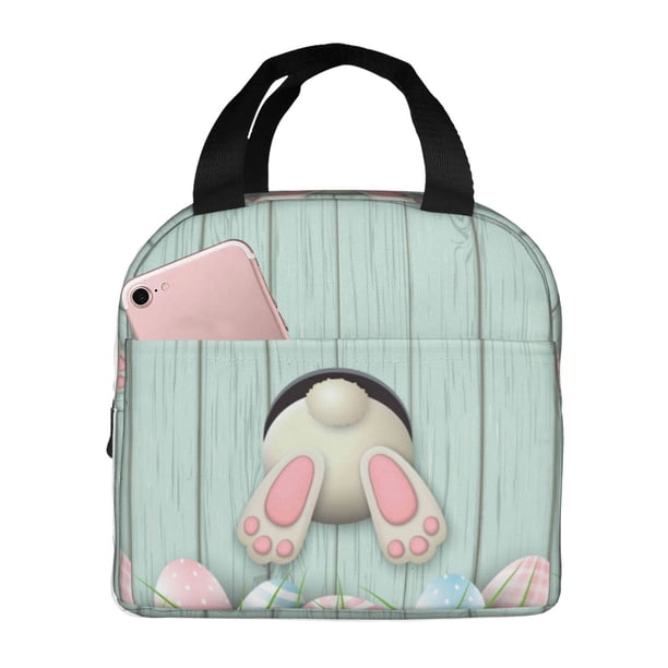 Easygdp White Bunny Bottom And Easter Eggs Bolsa Térmica Premium - Tela Oxford Impermeable, Gran Capacidad, Bolsillo Frontal, Unisex para Trabajo, Escuela, Actividades al Aire Libre y Picnics