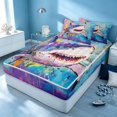 thumbnail image 3 of Erosebridal Cartoon Shark Zipper Full Size Comforter Sets with Fitted Sheet and 2 Pillowcases, Sea Sealife Zipper Bedding Set, Navy Reversible, 3 of 7