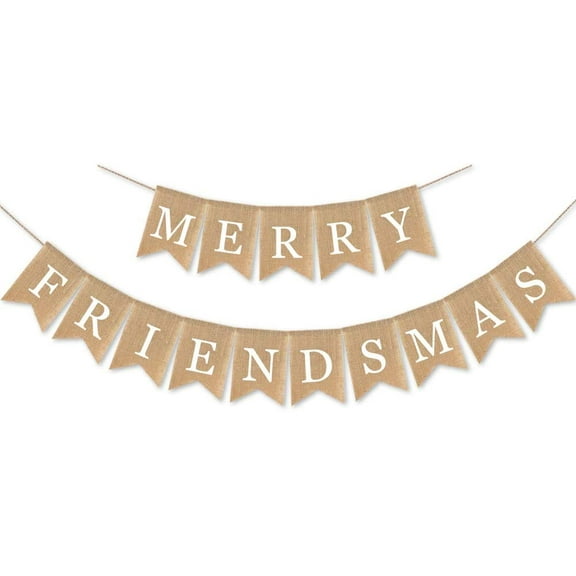 Burlap Merry Friendsmas Banner Christmas Holiday Friends Party Supplies Garland Decoration