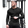 thumbnail image 5 of Ambiloof Men's Ribbed Henley Shirt Slim Fit Muscle Shirt Fitted Cotton Casual Long Sleeve Fashion Casual Pullover Shirt Black/XL, 5 of 7