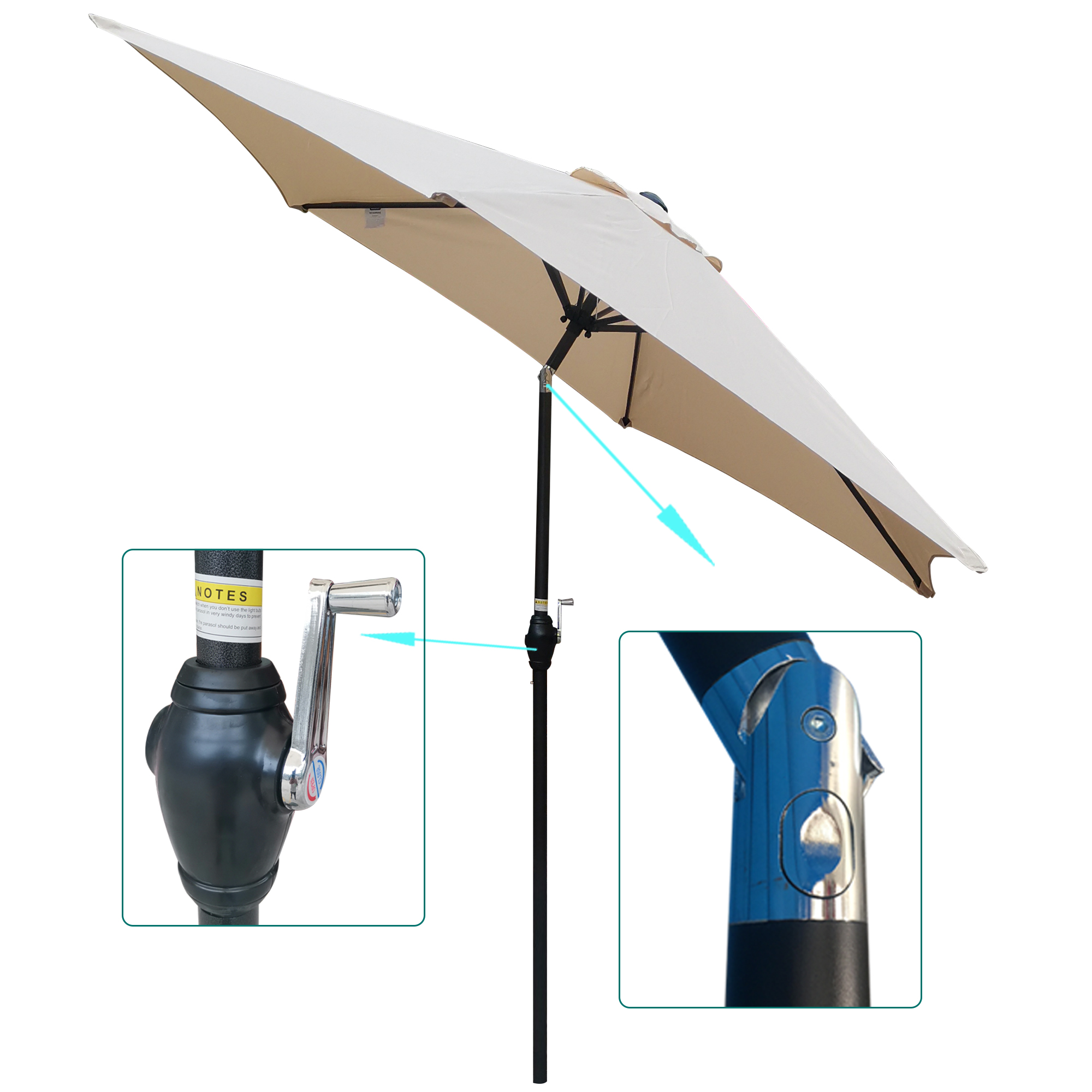 Patio Umbrella,DFITO 9 Ft Outdoor Umbrell , Weather-Resistant Outdoor Patio Umbrella for Table, Heavy-Duty Offset Patio Umbrella for Patio Backyard Outside, Waterproof, Tan, DJ223 - image 5 of 7