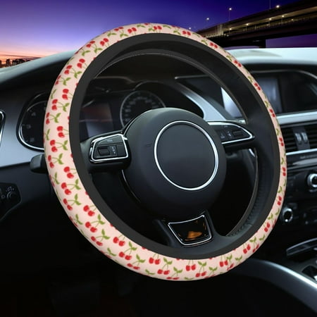 Elastic Steering Wheel Cover Cute Berry Leaves Stretch Thickening Car Steering Wheel Cover Women Men Steering Wheel Protector Universal 15 in